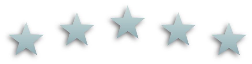 A horizontal row layout displaying five identical light grey five-star client review ratings.