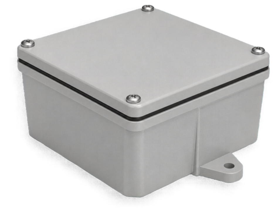 A durable grey composite utility junction box accessory on a transparent background.