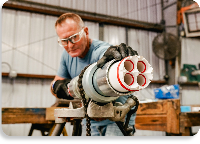 A specialist displaying a heavy-duty micro-duct bundle pipeline asset layout configuration template.